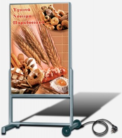 Stand διπλής όψης φωτεινό με ροδάκια